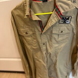 Avirex Khaki Shirt Jacket with Embroidered Crest